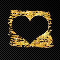 Heart on golden glittering scribble paint on dark background. Background with gold sparkles and glitter effect. Empty space for your text. Vector illustration