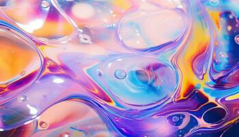 Colorful background containing colored bubbles and swirls of liquid in the style of pastel colors. Generative AI photo