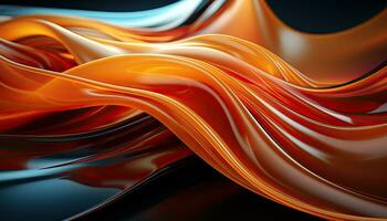 Orange and blue waves abstract background. Blue and amber futuristic chromatic waves. Generative AI photo
