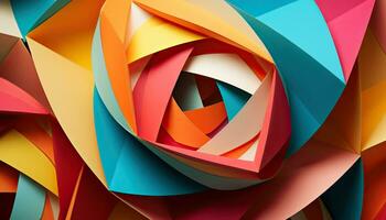 Abstract colourful paper cut geometric shape. Vibrant use of light and shadow and spiral group. Generative AI photo