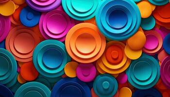 Colorful paper cut into circles background. Vibrant color gradients, focus stacking soft and rounded shape. Generative AI photo