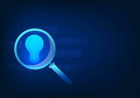 Search technology Magnifying glass, light bulb and number code It refers to the use of technology to find information and new ideas. Let's apply it to business. vector