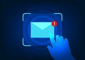 Notification technology Hand pressing envelope icon Refers to receiving an email or electronic letter that is about to be opened and read. vector