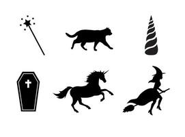 Vector flat black set of halloween icon