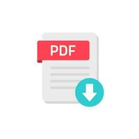Pdf download icon vector isolated on white, flat cartoon document file symbol or pictogram image