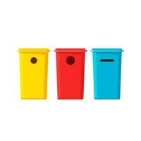 Plastic recycling bin containers for garbage sorting vector illustration flat cartoon isolated image