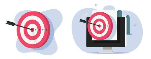 Digital target aim success strategy icon 3d vector, online virtual audience goal optimization, internet computer business performance campaign data report image clipart vector