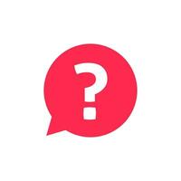 Question mark notification bubble speech vector sign, flat cartoon red question or answer chat message balloon icon or pictogram isolated image