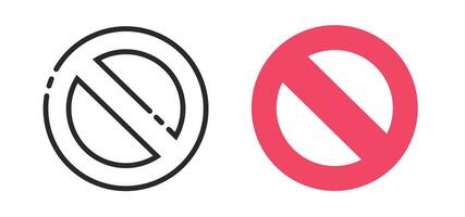 Prohibit sign circle simple red line outline art icon vector graphic image, ban forbidden access symbol set flat design, danger hazard cross pictogram clipart label, stop safety mark