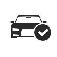 Automobile with check mark icon vector, black and white car shape with tick pictogram isolated symbol clipart vector