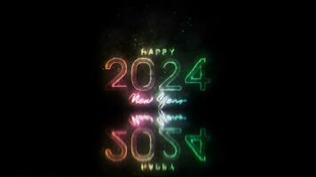 Abstract 2024 Happy New Year colorful neon laser text video