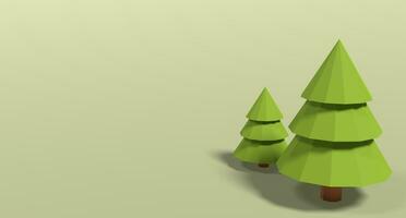 Pine tree 3d render icon. Winter pine tree in a low poly style. Cartoon forest plant. 3D rendering photo