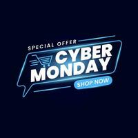 Cyber Monday sale special offer blue light design for retail poster, promo, shopping. Vector illustration