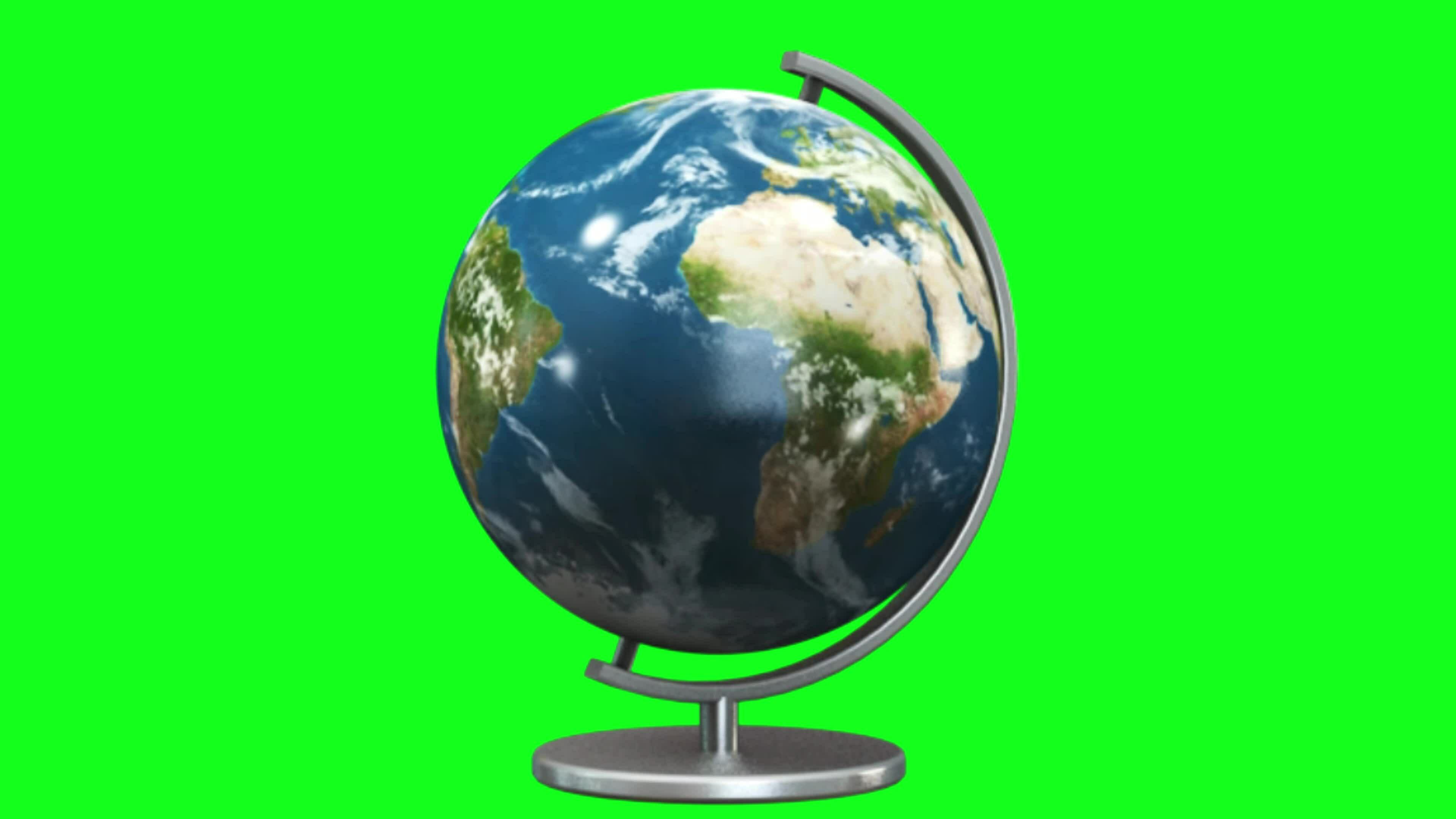 Desktop world globe spinning with green screen background 4k hd
