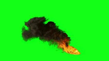 énorme Feu sur le sol avec épais foncé fumée isolé sur vert écran Contexte pro vidéo video