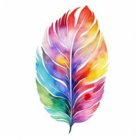 Colorful watercolor feather in boho style. Illustration, rainbow art, clipart for design. Generative AI photo