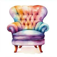 Watercolor illustration of a modern armchair in retro style. Single element, clipart, boho, cozy. Generative AI photo