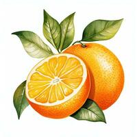 Watercolor illustration of orange isolated on white background. Generative AI photo