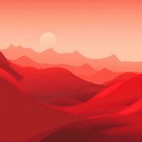 Red minimalistic landscape in the desert, image of nature, sky, hills. Generative AI photo