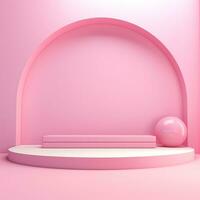 Pink space, podium, product display room. Simple scene for advertising cosmetics, items, goods. Generative AI photo
