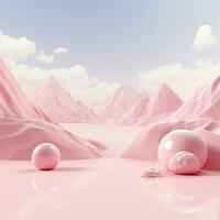 Pink space, podium, product display room. Simple scene for advertising cosmetics, items, goods. Generative AI photo