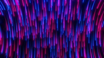 Bright neon particle flow in cyberpunk. Stream of luminous lines. Abstract rain of particles. Futuristic animated background. Seamless loop video