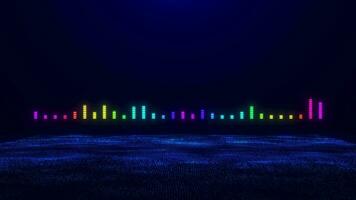 hell glühend Animation von ein Equalizer mit Klang Wellen von Partikel. Visualisierung von Aufzeichnung und Wiedergabe von Klang, Stimme, Musik. Spektrum Wellenform. Audio- Wellenform Visualisierung. video