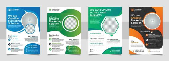 Multipurpose business corporate flyer template, A4 annual report marketing agency colorful cover page design set. vector