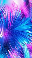 Futuristic neon palm leaf background design, idea for vertical wallpaper or phone case. AI generated photo