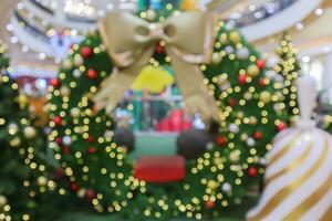 Abstract blurred christmas tree with bokeh light background photo