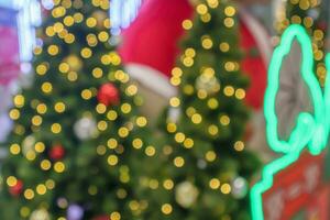 Abstract blurred christmas tree with bokeh light background photo