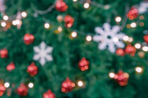 Abstract blurred christmas tree with bokeh light background photo