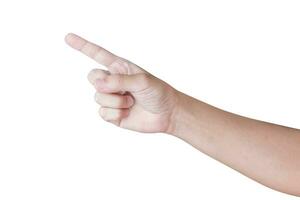 man hand touching or pointing to something isolated on white background photo