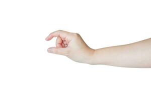 Woman hand gesture holding something isolated on white background photo