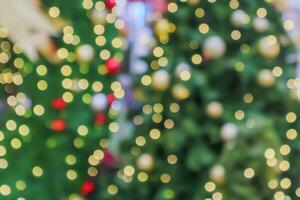 Abstract blurred christmas tree with bokeh light background photo