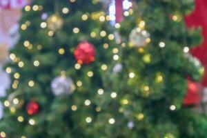 Abstract blurred christmas tree with bokeh light background photo