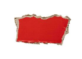 piece of red cardboard paper tear isolated on white background photo