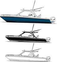 Side view fishing boat vector line art and one color