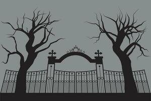 Halloween silhouette background with trees, tombstones, Cemetery in forest. vector