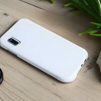 White blank phone case mockup on a table ai generate photo