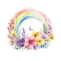 Watercolor rainbow illustration, floral art, clipart, single element for design on white background. Generative AI photo