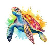 Watercolor turtle, colorful illustration, clipart on white background. Generative AI photo