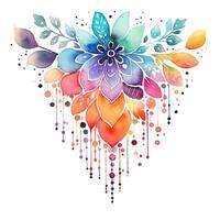 Watercolor rainbow art, floral composition, collage. Clip art on white background. Generative AI photo