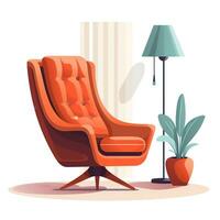 Bright interior illustration, modern armchair in flat style. Generative AI photo