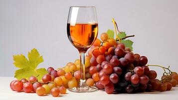 un vaso de vino y un manojo de uvas. ai generado. foto