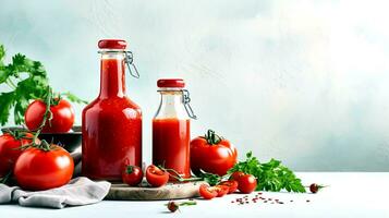 hecho en casa sacudido tomate salsa y ingredientes. ai generado foto