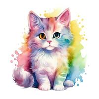 Cute kitten. Watercolor illustration of little cat. Clip art on white background. Generative AI photo
