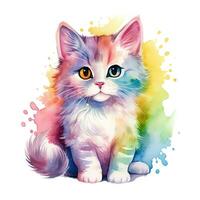 Cute kitten. Watercolor illustration of little cat. Clip art on white background. Generative AI photo