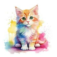 Cute kitten. Watercolor illustration of little cat. Clip art on white background. Generative AI photo