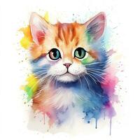 Cute kitten. Watercolor illustration of little cat. Clip art on white background. Generative AI photo